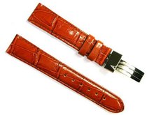 BANDA PASTEL GATOR LEATHER WATCHBAND WITH STAINLESS FOLDING CLASP DEPLOYANT BUCKLE DESIGN-REAL ITALIAN CALF LEATHER-20 mm HONEY COLOR