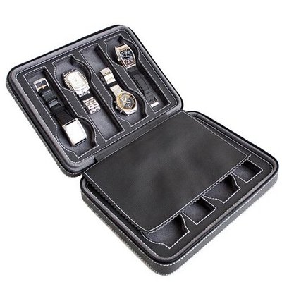 Black Soft Touch High Quality Leatherette Compact Travel Case With Suede Interior With 8 Compartments