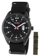 Calibre SC-4T1-13-007SC Trooper Black Ion-Plated Coated Stainless Steel Interchangeable Black/Green Canvas Straps Set