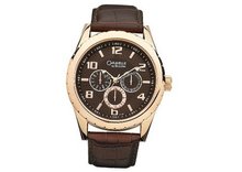 Bulova Caravelle Date - Gold-Tone - Black Dial - Brown Leather Strap. 44C100