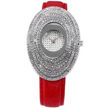 Carfenie Luxury  Lady Crystal Bezel Red Leather Quartz Dress Wrist CFE057