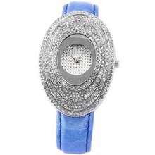 Carfenie Oval Lady  Blue Fashion Leather Band Quartz Dress Wrist CFE059