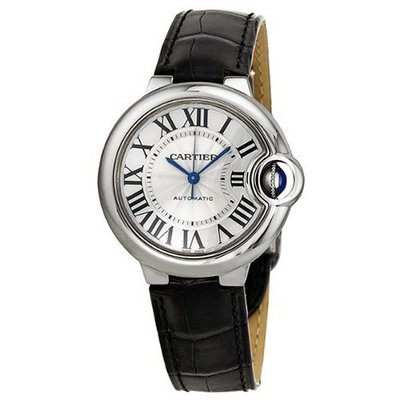 Cartier Ballon Bleu Automatic Silver Dial Stainless Steel Black Leather Ladies W6920085