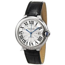 Cartier Ballon Bleu Automatic Silver Dial Stainless Steel Black Leather W69016Z4