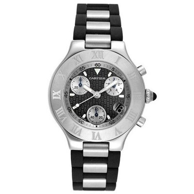 Cartier W10125U2 Must 21 Chronoscaph Stainless Steel and Black Rubber Chronograph