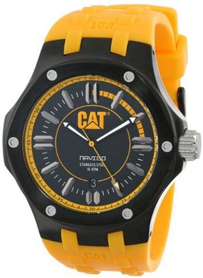 CAT WATCHES A116127127 Navigo Date Black and Yellow Analog Dial Black Rubber Strap