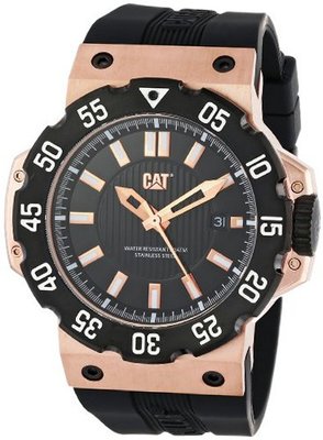 CAT D319121129 Deep Ocean Date Black Analog Dial and Rose-Goldtone Case with Black Rubber Strap