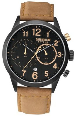 CAT Extend , Black / Gold Dial and Beige Leather Strap