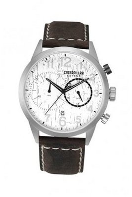 CAT Extend , White Dial and Brown Leather Strap