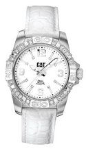 CAT Whistler Lady , White With Stones Dial and White Leather Strap