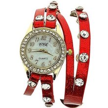 TOC Ladies Crystal Studded Extra Long Red Glitter Strap Fashion SW1096