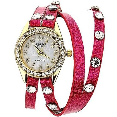 uCCQ TOC Ladies Crystal Studded Extra Long Hot Pink Glitter Strap Dress SW1096 