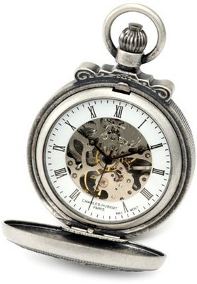 Charles-Hubert, Paris 3866-S Classic Collection Antiqued Finish Double Hunter Case Mechanical Pocket