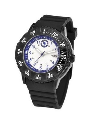 Chelsea Football Club Silicon Quartz with White Dial Analogue Display and Black Silicone Strap GA3258