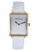 Claude Bernard 21175 37JP A Classic Ladies Rectangular Gold PVD White Leather