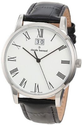 Claude Bernard 63003 3 BR Classic Gents White Dial Black Leather Date