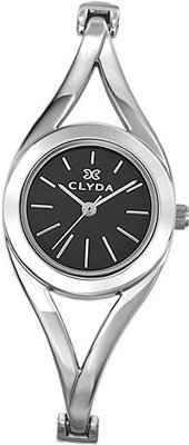 Clyda Analogue Quartz CLA0440RNIW Silver Metal Bracelet Black Dial
