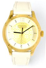 Coach Stainless Steel Gold Plated Beige Leather Strap 14501799