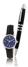 Cross Quartz with Blue Dial Analogue Display and Black Leather Strap CR4003 with Retractable Pencil