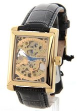 Croton Skeleton AUTOMATIC Movement Sharp Gold Rectangle Dial Black Leather 331066BSSK