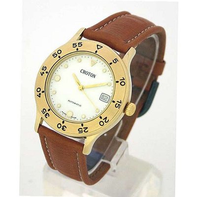 CROTON Swiss Automatic Gold-tone with Brown Leather Strap. Model: CRO-AQU1511