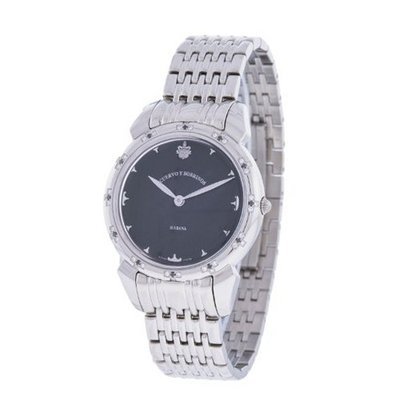 Cuervo Y Sobrinos Historiador 3112 Stainless Steel Black and White Diamond