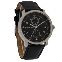 Daniel David DD11802 - Casual - Large Black Leather Band & Black Dial - Chronograph Style