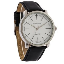 Daniel David DD11803 - Casual - Large Black Leather Band & White Dial