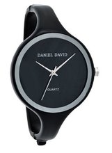 Daniel David HA0214 - Fashion - Thin Black Bangle & Large Black Clean Dial