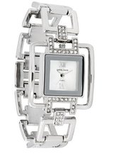 Daniel David HA0227 - Fashion - Elegant White Square Dial & Cubic Zirconia Rhinestone Silver-tone Self-Adjustable Links