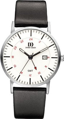 Danish Design IQ12Q1061 Black Leather Band White Dial Silver Stainless Steel