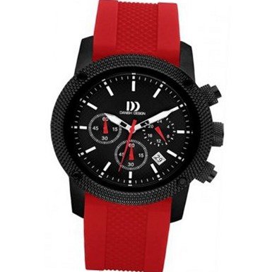 Danish Design IQ24Q1020 Stainless Steel Case Red Resin Band Black Dial