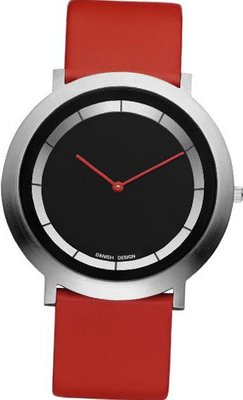 Danish Design IV14Q988 Stainless Steel Case Red Leather Band Black Dial