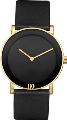 Danish Design IV15Q896 Stainless Steel Case Black Leather Band Gold Tone Bezel