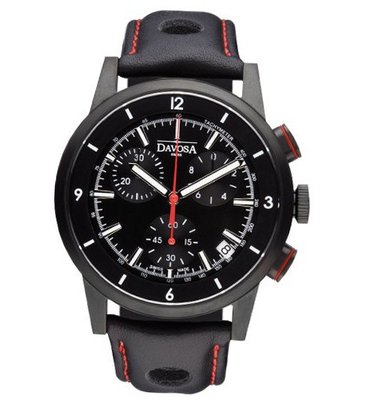 Davosa Rallye Chronograph Quartz with Black Dial Analogue Display and Black Leather Strap 16247655