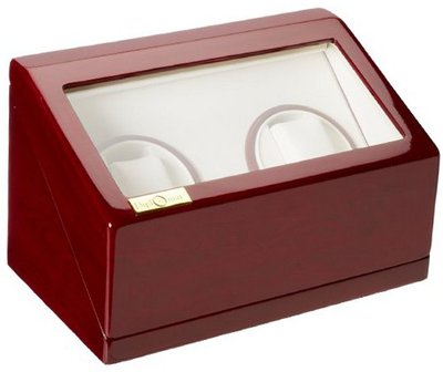 Diplomat 31-527 Double Cherry Wood Winder with White Leatherette Interior and Built In IC Timer