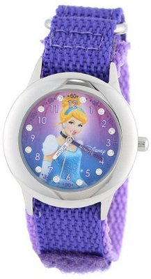 Disney Kids' W000390 Cinderella Glitz Stainless Steel Time Teacher Purple Velcro Strap