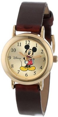 Disney MCK614 Mickey Mouse Goldtone Case Brown Strap