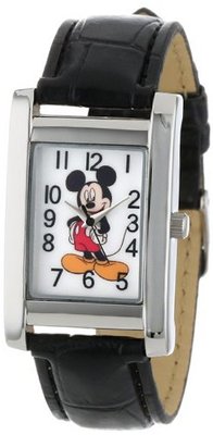 Disney Mickey Mouse MCK835 Silver Rectangular Case Black Strap
