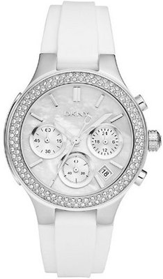 DKNY Mother of Pearl Dial Silver-tone White Rubber Strap Ladies NY8196