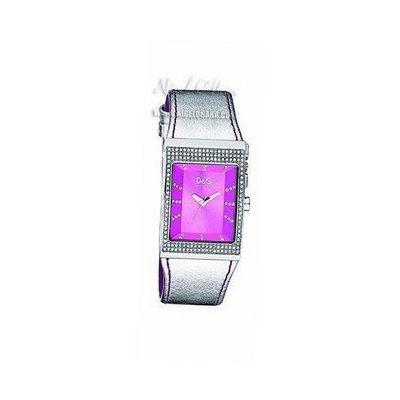 D&G Dolce & Gabbana DW0156 Logo Side Silver Leather Pink Crystal Dial