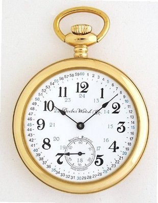 Dueber Special Railway Swiss Mechanical Pocket , High Polish Gold Open Face Case, Assembled in USA!