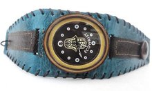 Ecowrist Bamboo Face Blue & Brown Wide Leather Strap