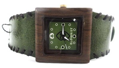 Ecowrist Classic Wood Puy Green Leather Strap #CPG