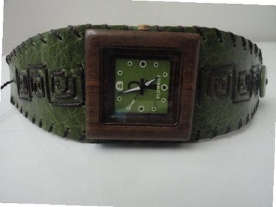Ecowrist Classic Wood Puy Green Wide Leather Strap Unisex #WCPGA
