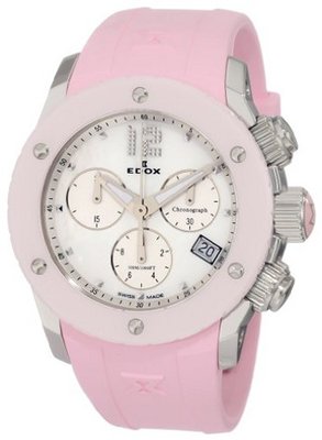 Edox 10403 3R NAIN Class 1 Pink Ceramic Mother-Of-Pearl Chronograph Rubber