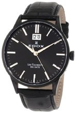 Edox 63001 37N NIN Les Vauberts Black Dial Black Ion-Plating Case Big Date