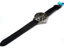 20mm Black Leather strap White Stitching on deployant clasp Fit Omega Seamaster Professional