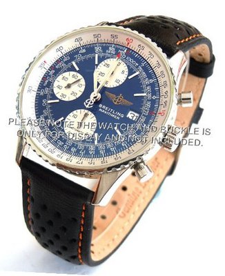20mm Rally Perforated Leather strap contrast Orange stitching for Breitling Navitimer