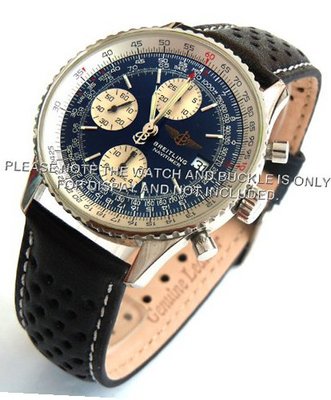 20mm Rally Perforated Leather strap contrast white stitching for Breitling Navitimer